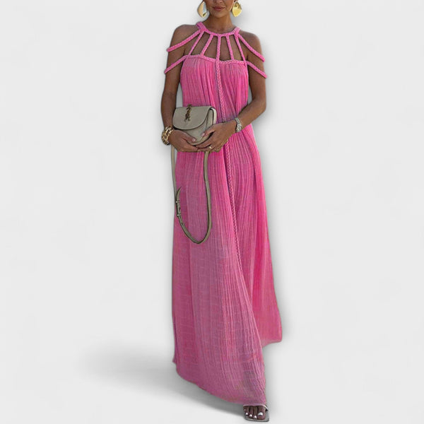 Briar - Chic Maxi-jurk Gemaakt van Linnenmix met Gedrapeerde Bandjes