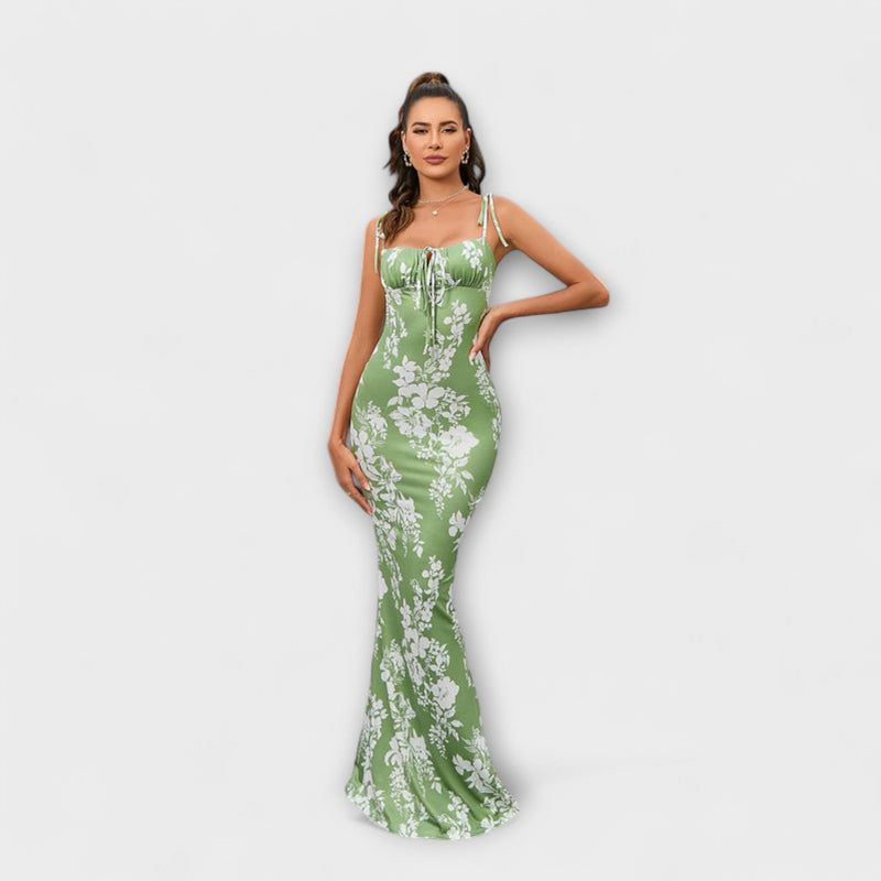 Thalia - Floral Print Prom Dress met Geknoopte Schouderbanden