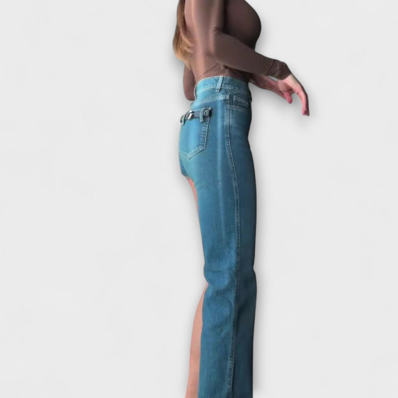 Astra - Trendy Asymmetrische Denim Shorts met Eén Schouderband