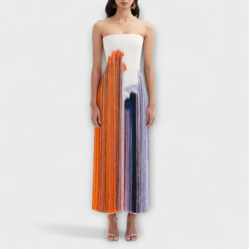 Zomer - Stijlvolle Colorblock Jurk met Trendy Franje