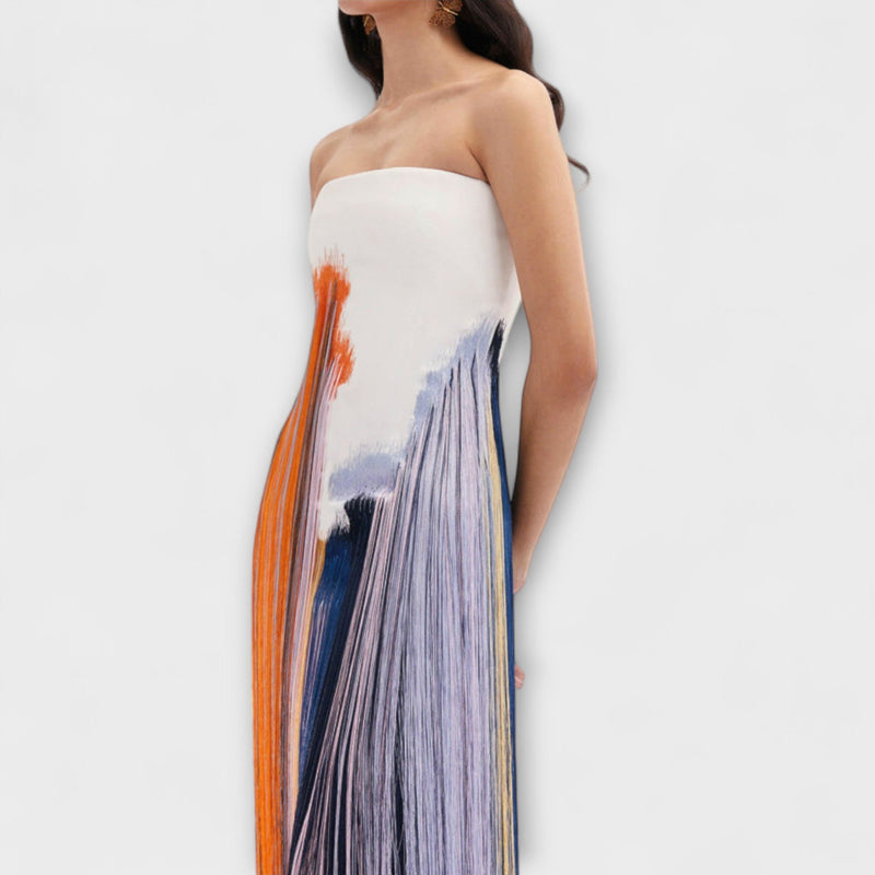 Zomer - Stijlvolle Colorblock Jurk met Trendy Franje