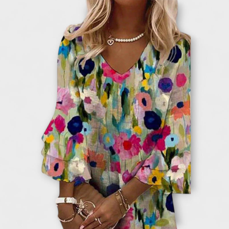 Tabitha - V-hals Mini Jurk met Romantische Bloemenprint