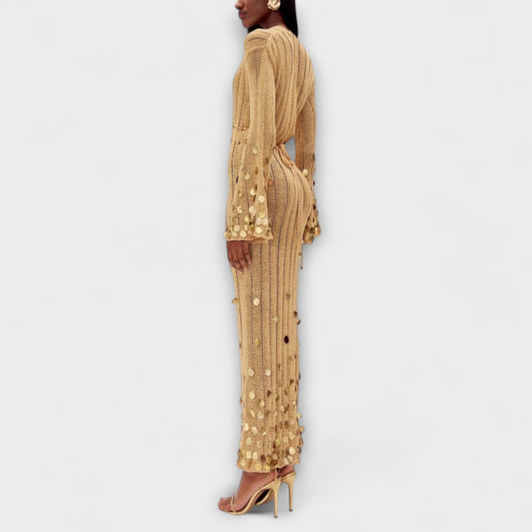 Kathleen - Gouden Gebreide Maxi Jurk van Dolly
