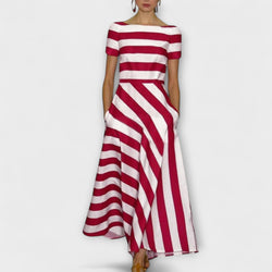 Rowena - Gestreepte Maxi Jurk met Korte Mouwen