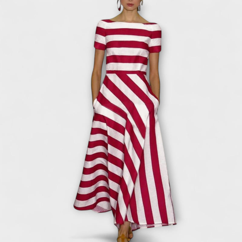 Rowena - Gestreepte Maxi Jurk met Korte Mouwen