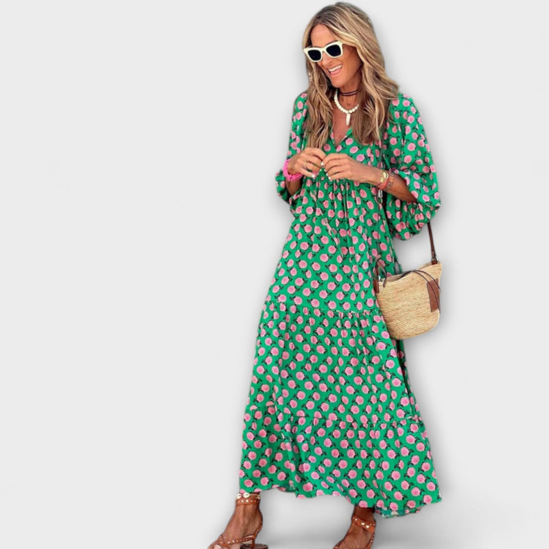 Cassandra - Dames High-Low Jurk met Geometrische Print
