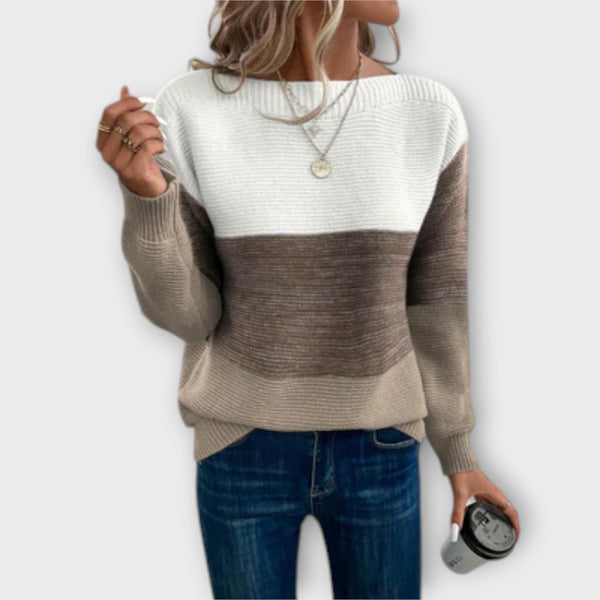 Clara - Elegante Driekleurige Patchwork Trui