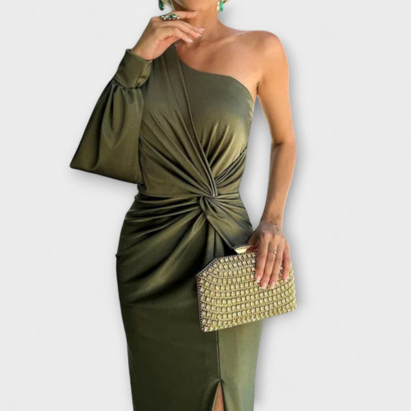 Odessa - Asymmetrische Rimpel Midi Bandage Jurk