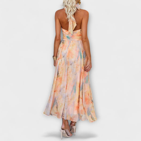 Halter-Neck Watercolor Print Maxi Jurk