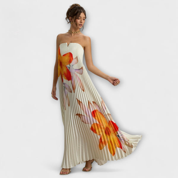 Michelle - Sweetheart Maxi Jurk in Oranje Bloemen