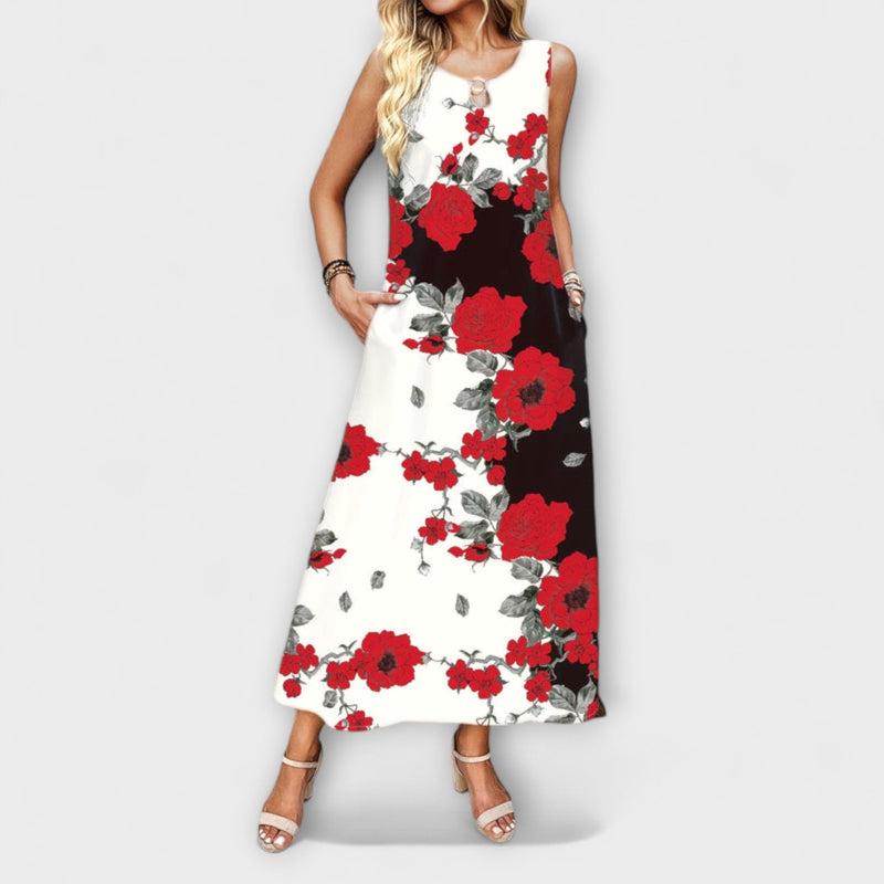 Indigo Bohemian Bloemen V-Hals Maxi Jurk