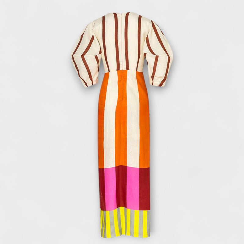 Kaya - Maxi Jurk met Front Cutout en Puff Mouwen