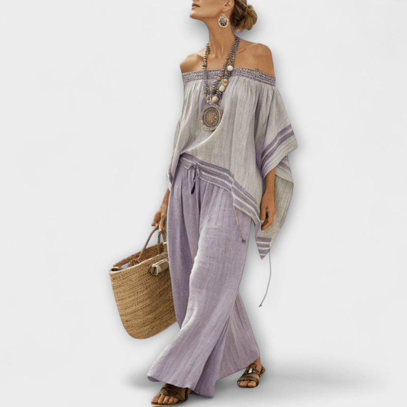 Roze - Boho Bardot Linnen Set