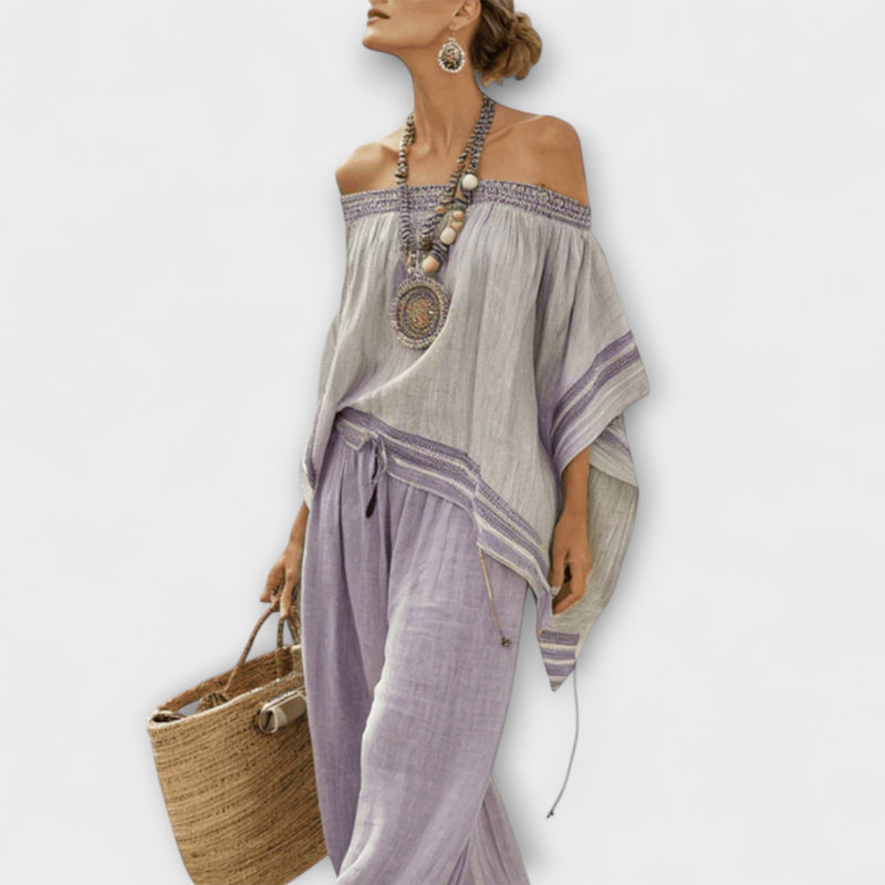 Roze - Boho Bardot Linnen Set