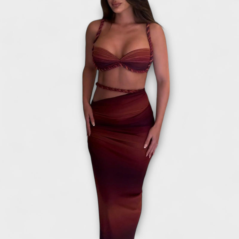 Jane - Stijlvolle Gradient Vlecht Crop Top & Overskirt Duo