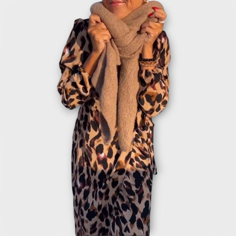 Casual Jurk met Luipaardprint en V-hals