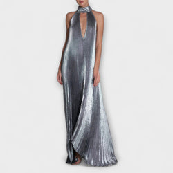 Calliope - Metallic Plissé A-Lijn Maxi Jurk