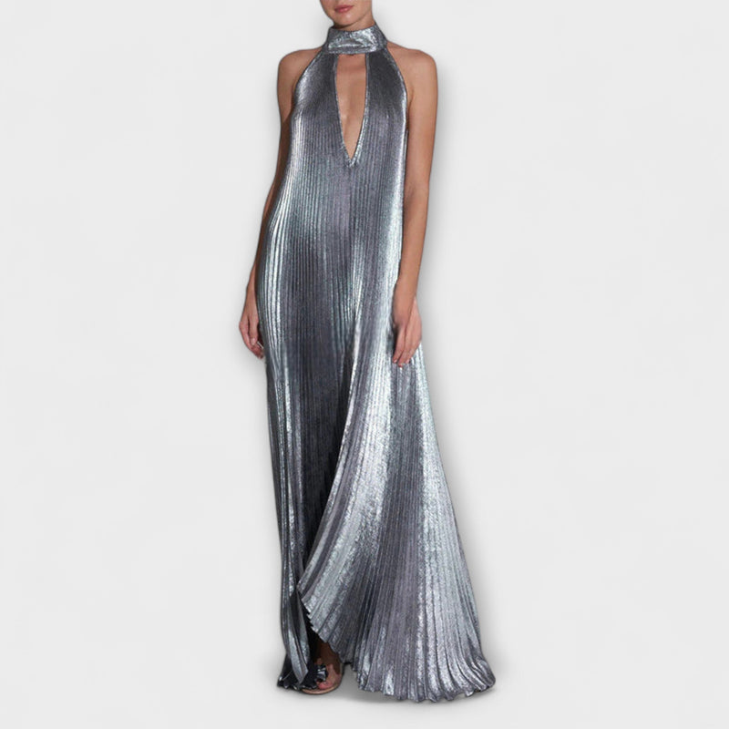 Calliope - Metallic Plissé A-Lijn Maxi Jurk