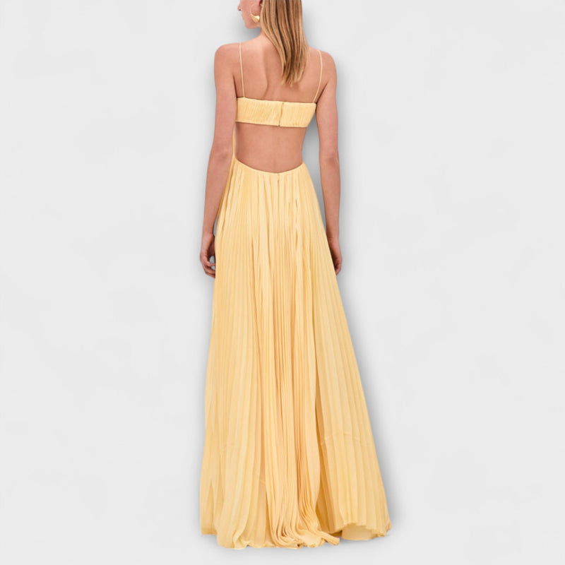Mireille - Chic Geplooide Cutout Vloeiende Maxijurk