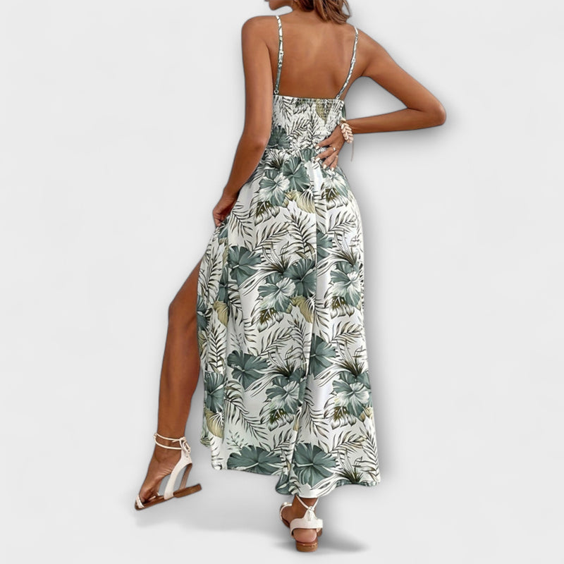 Lena - Maple Bloemen V-Hals Maxi Jurk met Steunen