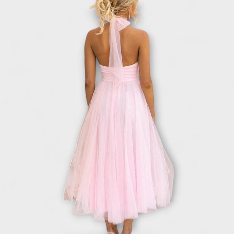 Pearlina - Elegante Hoge Hals Mesh Jurk