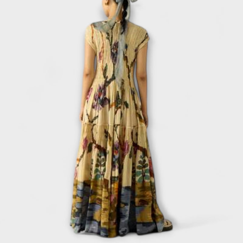 Amanda - Maxi Jurk met Geplooid Print Ontwerp