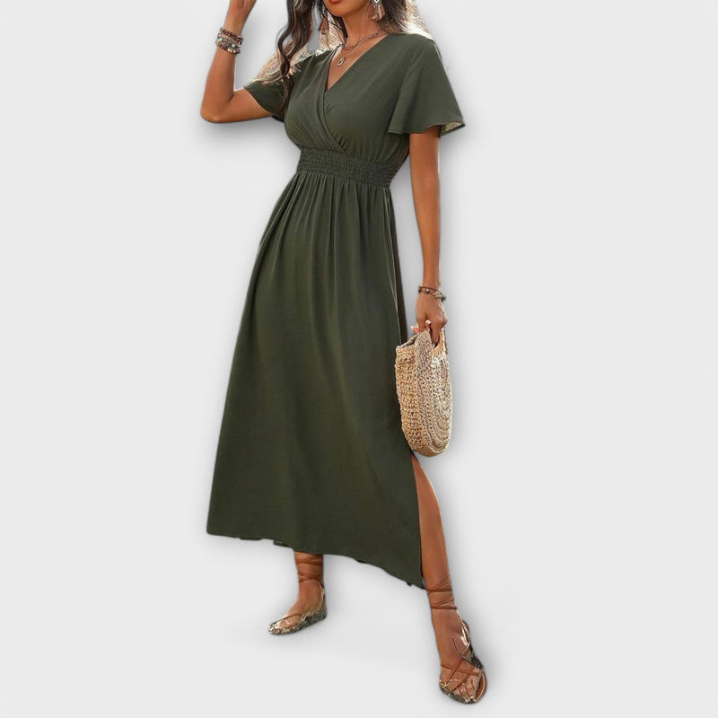 Heather - Elegante Boho Jurk met V-hals en Lange Mouwen