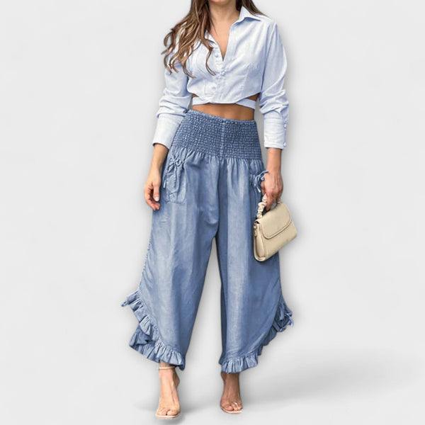 Jaya - Casual Linnen Broek met Modieuze Plooien