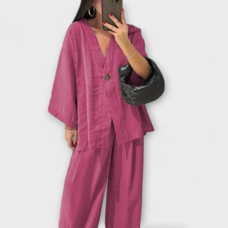 Jacqueline - Casual V-Hals Top en Broek Duo