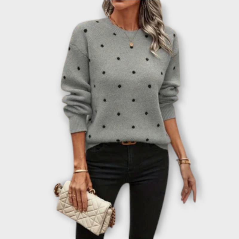 Ava – Casual Lange Mouwen Gebreide Trui met Stippenpatroon