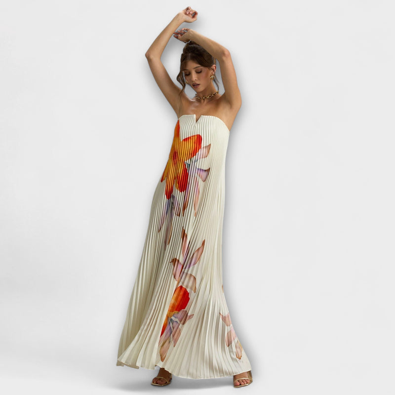 Michelle - Sweetheart Maxi Jurk in Oranje Bloemen
