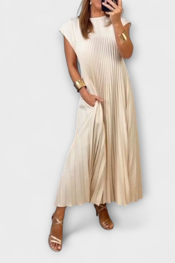 Sorrel - Chic Plissé Maxi-jurk met Elegante Invoegen