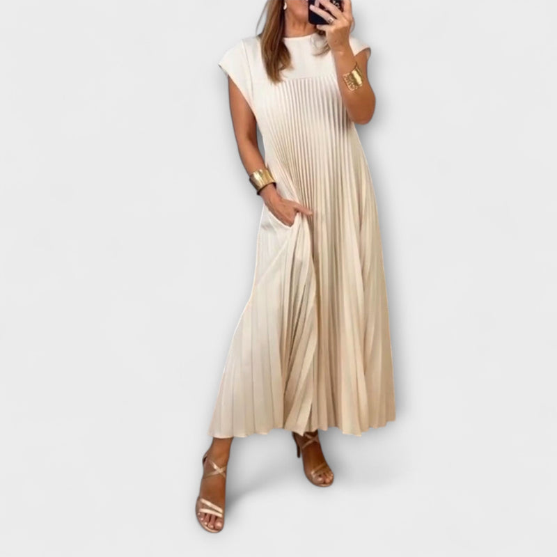 Sorrel - Chic Plissé Maxi-jurk met Elegante Invoegen