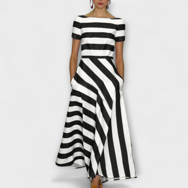 Rowena - Gestreepte Maxi Jurk met Korte Mouwen