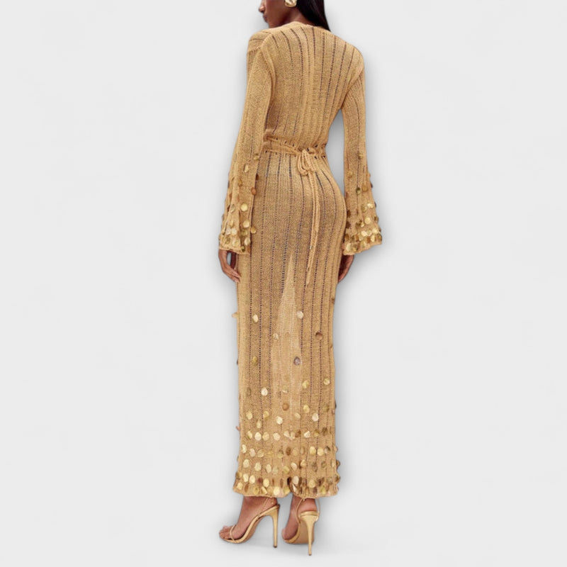 Kathleen - Gouden Gebreide Maxi Jurk van Dolly