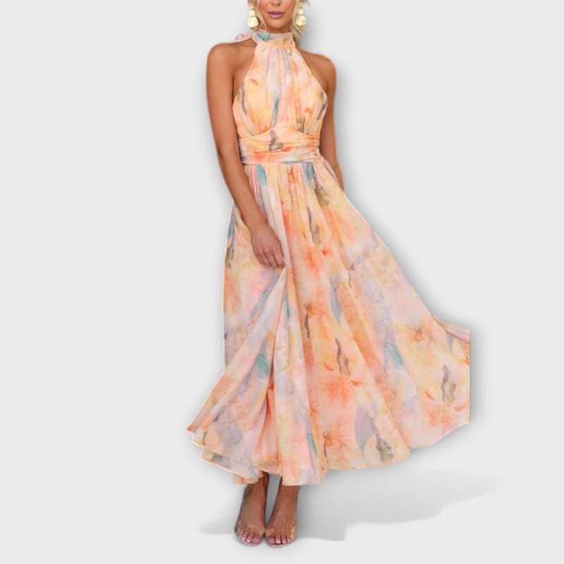 Halter-Neck Watercolor Print Maxi Jurk