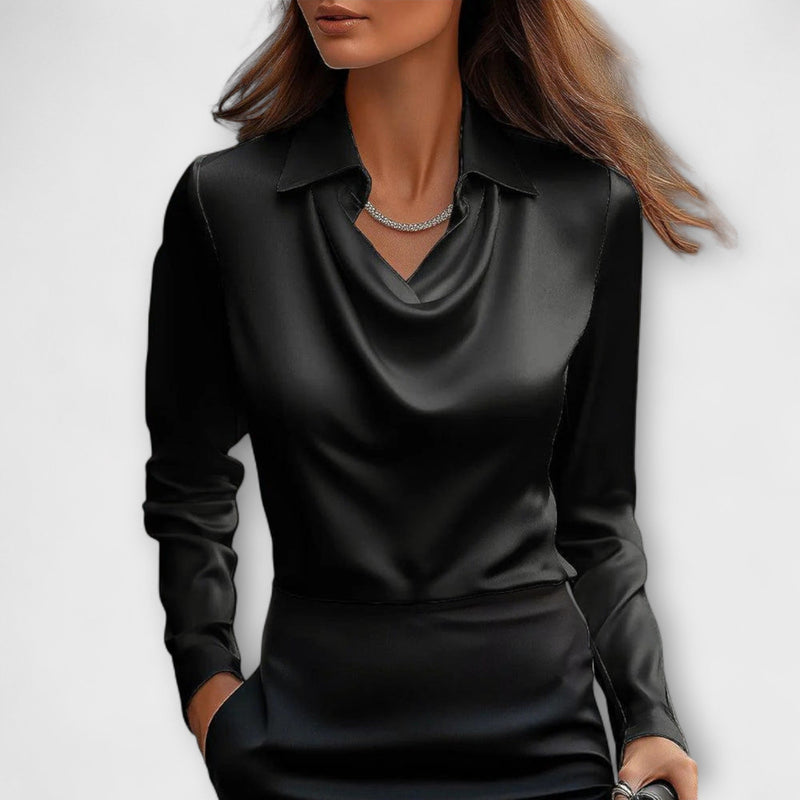 Glanzende Blouse met Rimpel Kraag