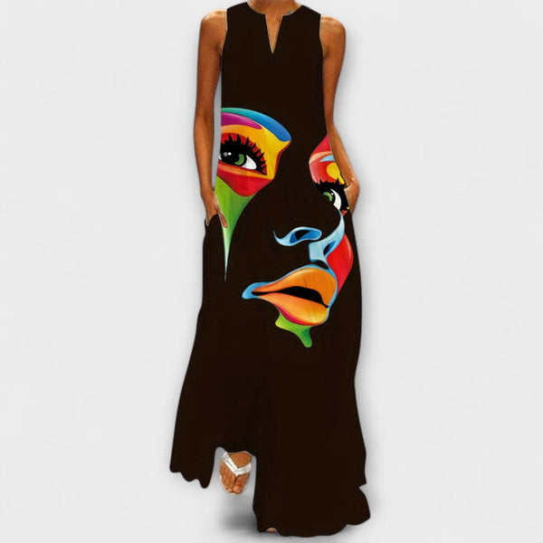 Honor - Stijlvolle Maxi Jurk met Chique Maskerprint