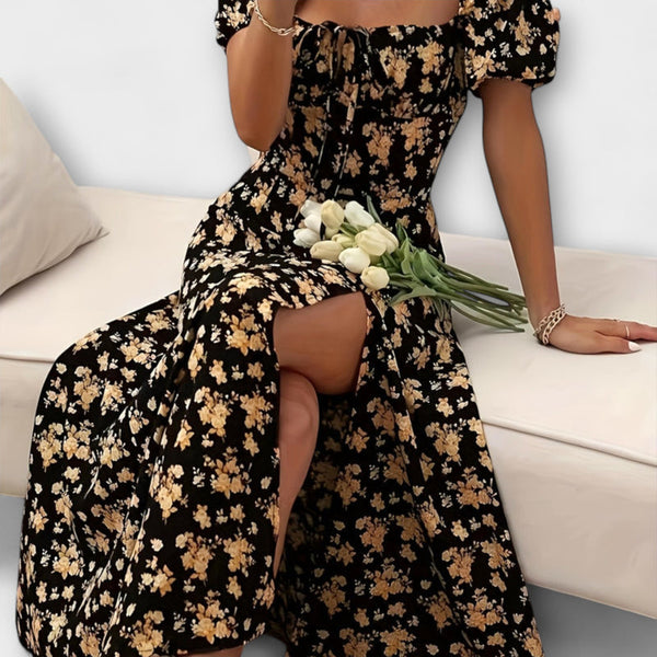 Calyx - Bloemenprint Puff Mouw Jurk met Artistieke Flair