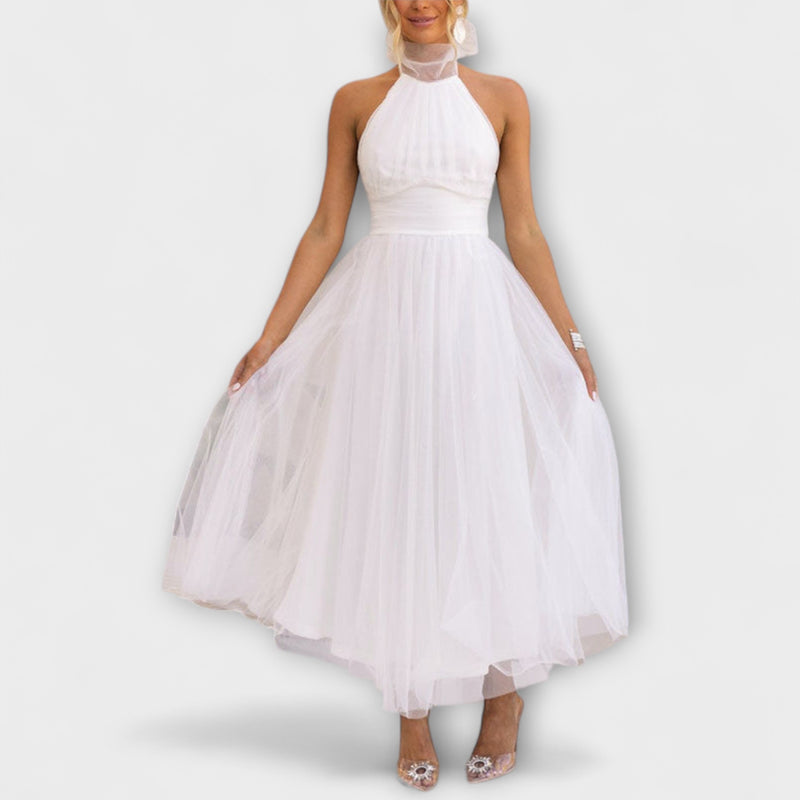 Pearlina - Elegante Hoge Hals Mesh Jurk