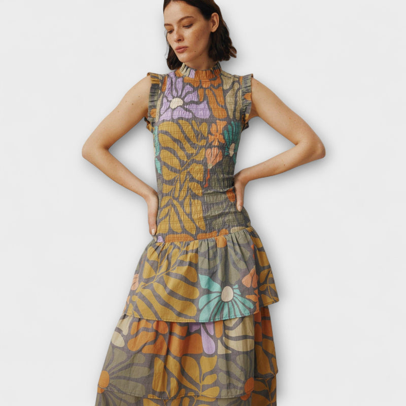 Multicolore Botanische Midi-jurk