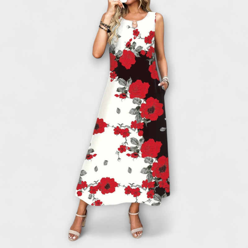 Indigo Bohemian Bloemen V-Hals Maxi Jurk