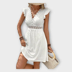 Delphine - Gebreide Kant Mini-jurk met Hoge Taille