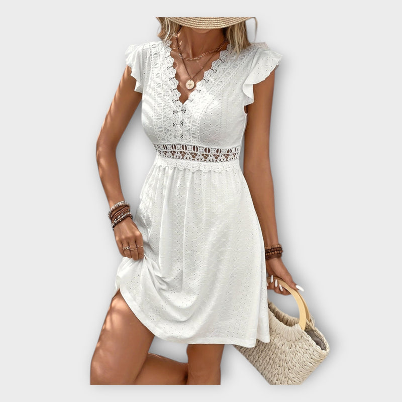 Delphine - Gebreide Kant Mini-jurk met Hoge Taille