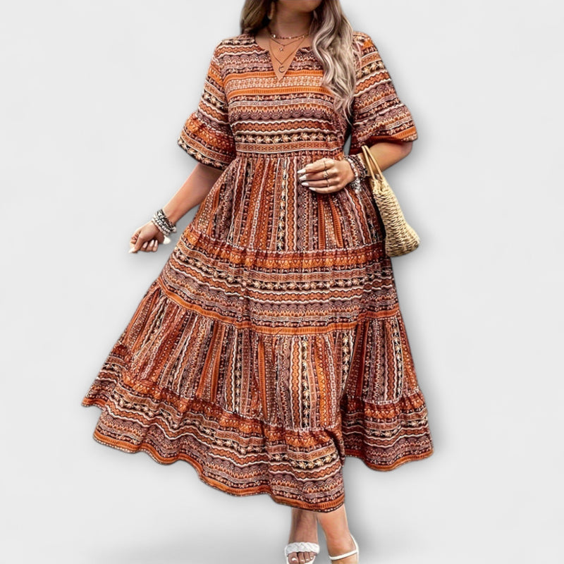 Sylpha - Chic Bohemian Jurk met Elegante Etnische Print