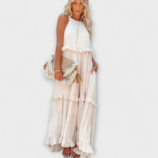 Delilah - Chique Halter Neck Jurk met Rimpelrand