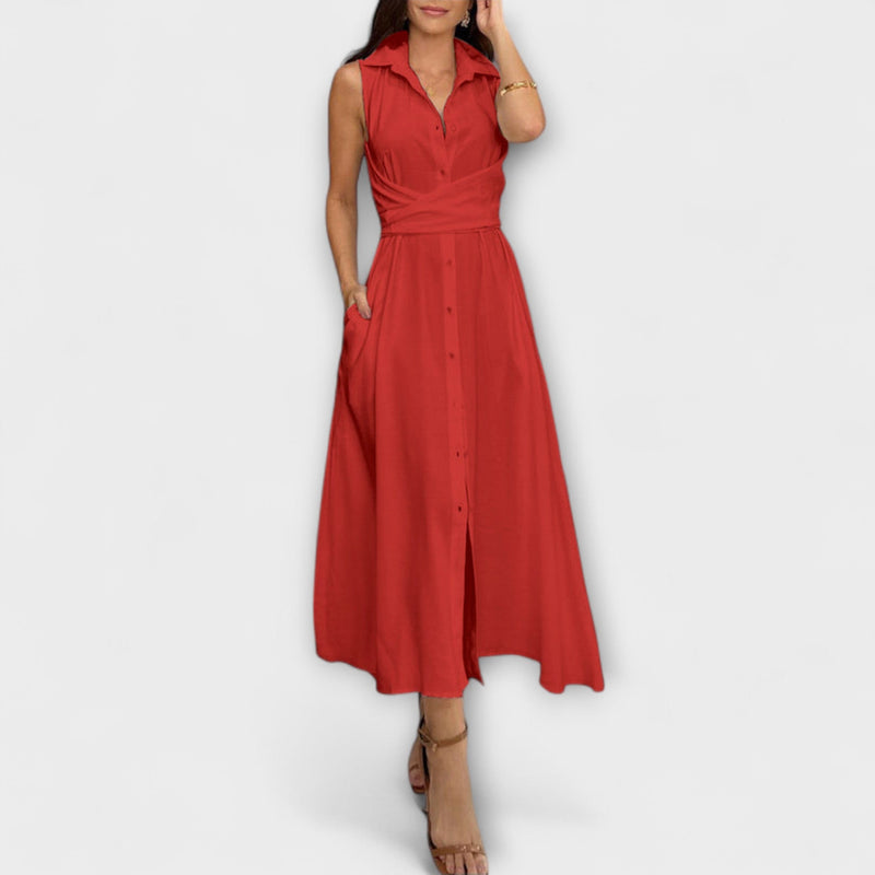 Mira - Opvallende, enkel-breasted midi-jurk met strikdetail