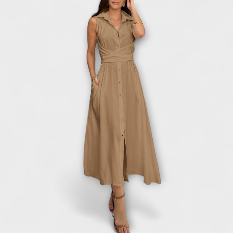 Mira - Opvallende, enkel-breasted midi-jurk met strikdetail