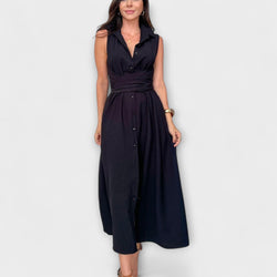 Mira - Opvallende, enkel-breasted midi-jurk met strikdetail