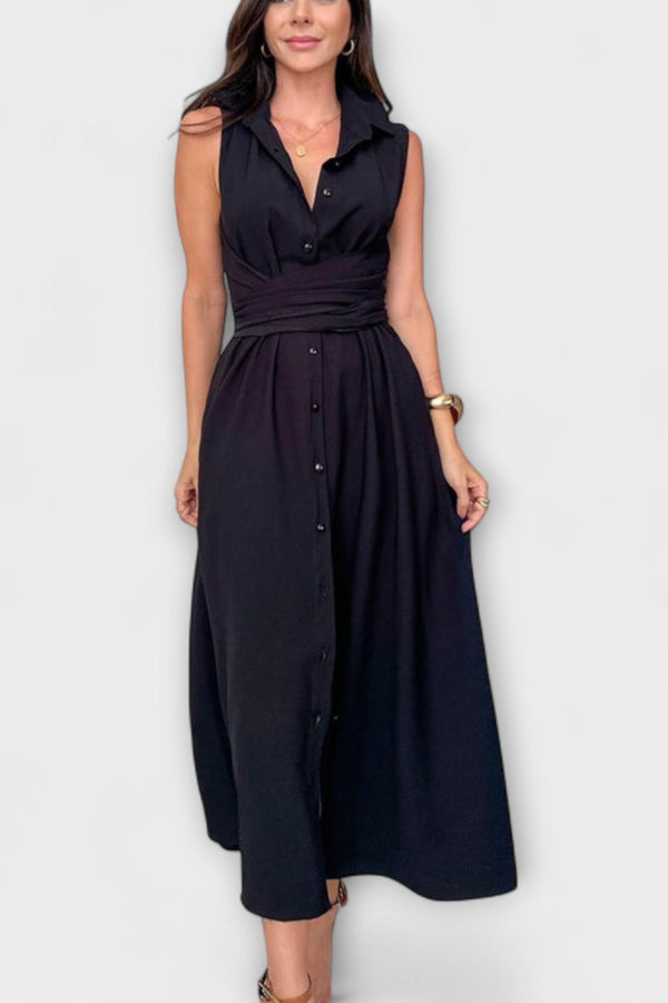 Mira - Opvallende, enkel-breasted midi-jurk met strikdetail